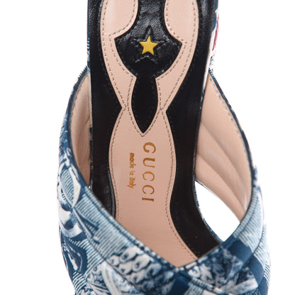 Gucci Satin Printed Kingsnake Webby High Heel Slide Sandals 37 Blue 7 of 9