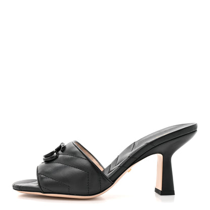 Gucci Nappa Matelasse Monochrome GG Marmont 75mm Slide Sandals 36.5 Black 1 of 10