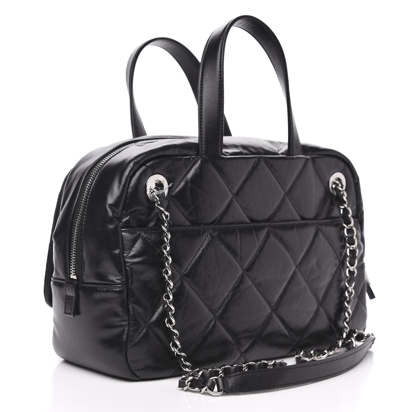 Aged Calfskin Quilted Small Express Bowling Bag Black