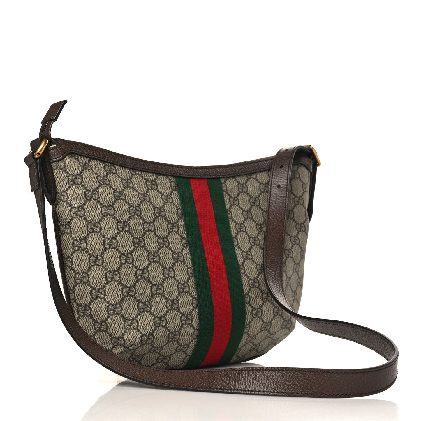GG Supreme Monogram Web Small Ophidia Half Moon Hobo Brown