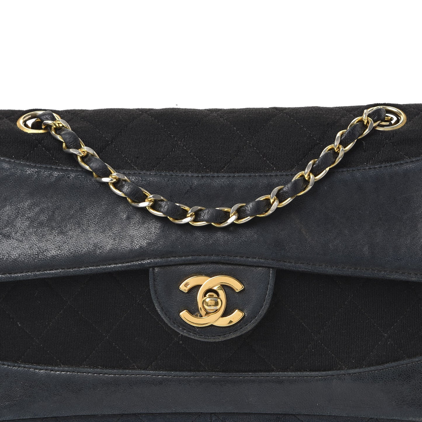 Lambskin Jersey Quilted Small Single Flap Dark Blue