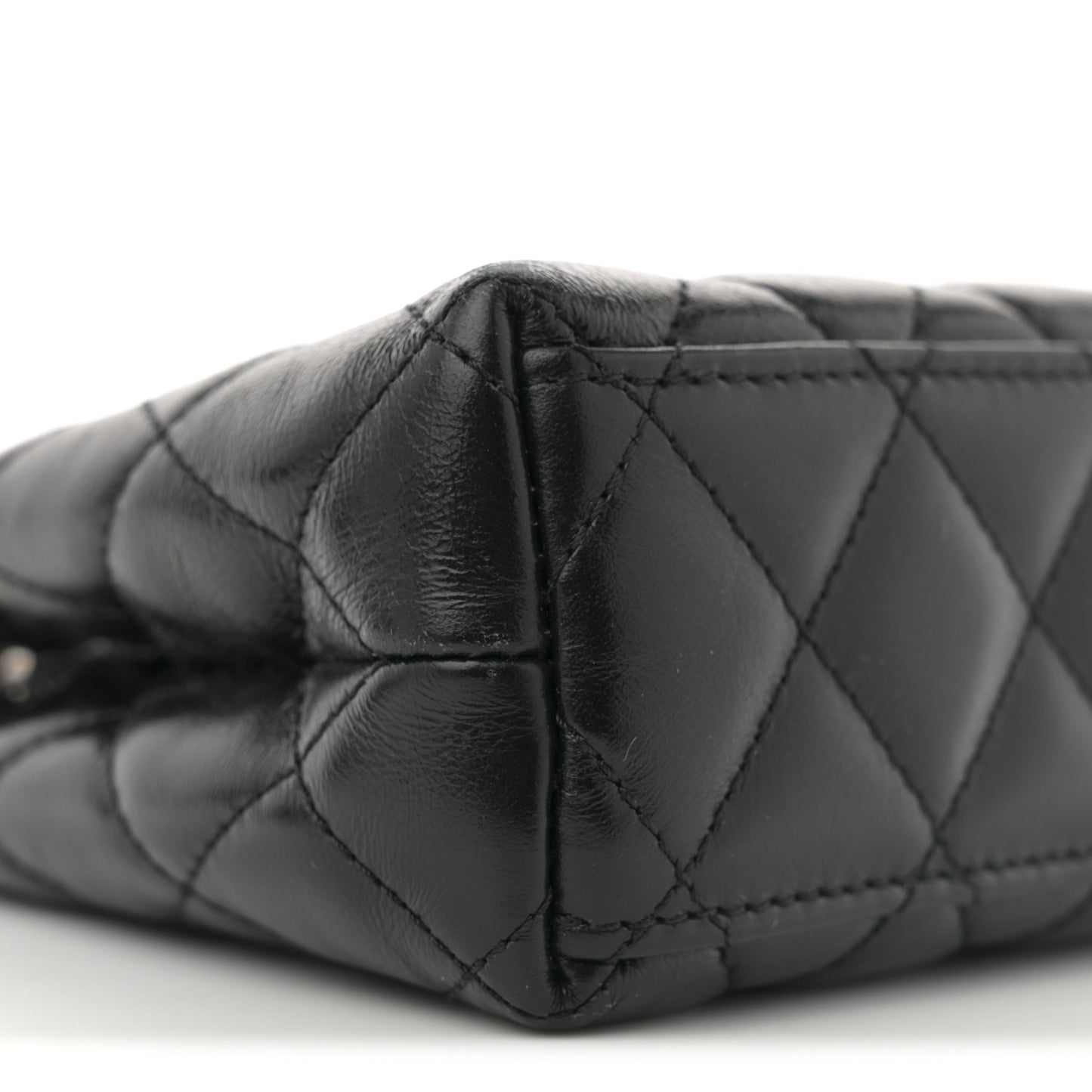 Shiny Aged Calfskin Quilted Nano Kelly Shopper Black