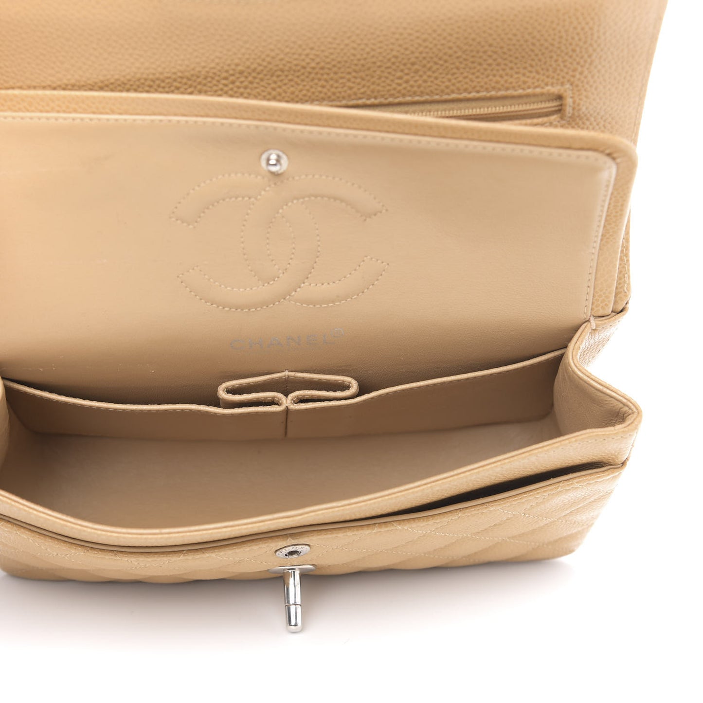Caviar Quilted Small Double Flap Beige