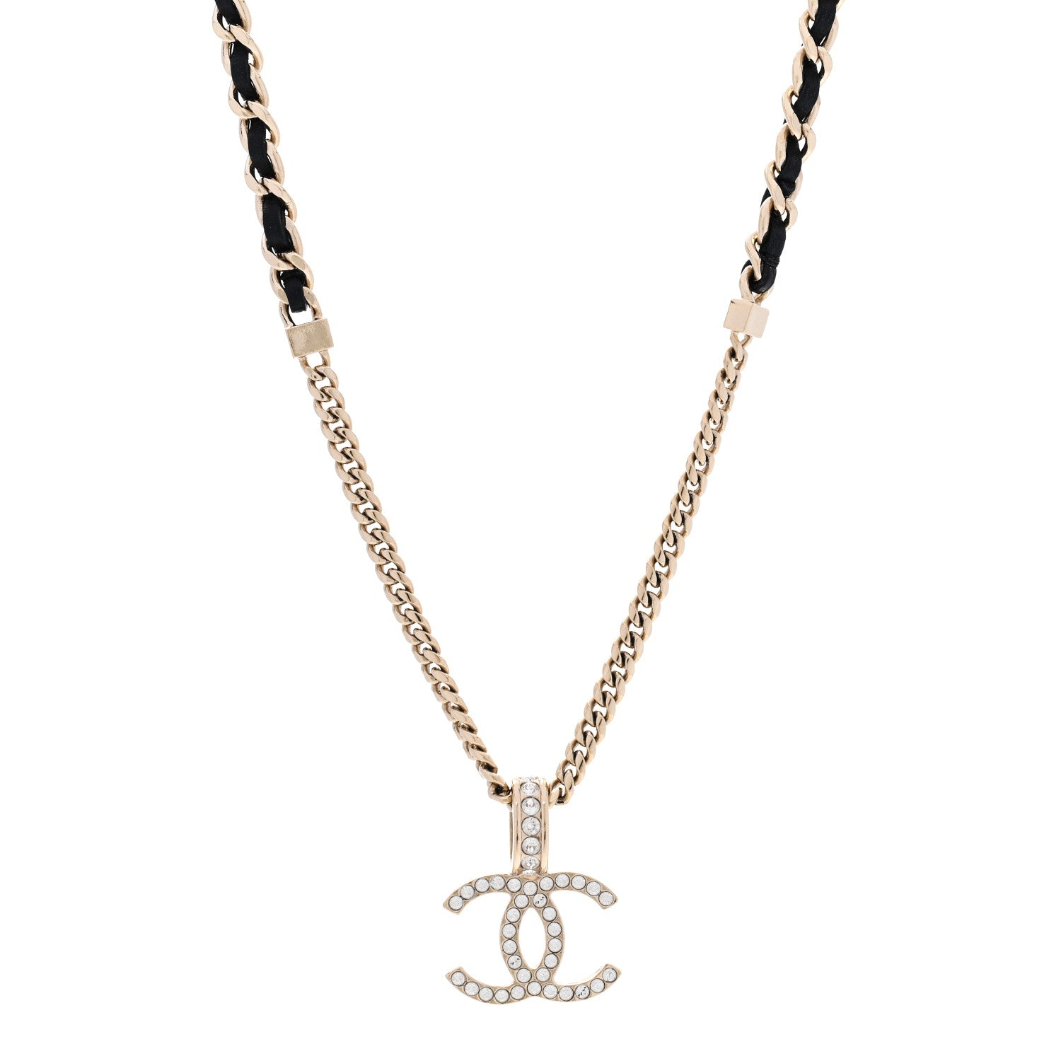 Chanel Lambskin Crystal CC Chain Pendant Necklace Black Gold 1 of 6