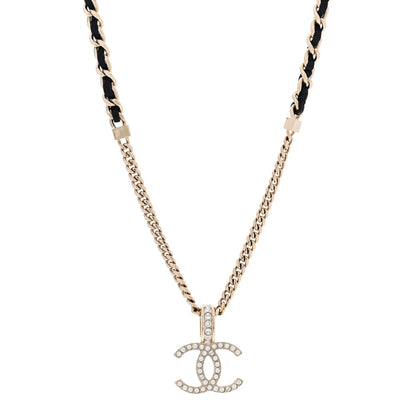 Chanel Lambskin Crystal CC Chain Pendant Necklace Black Gold 1 of 6