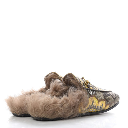 Gucci Brocade Fur Womens Princetown Slippers 36.5 Brown 4 of 9