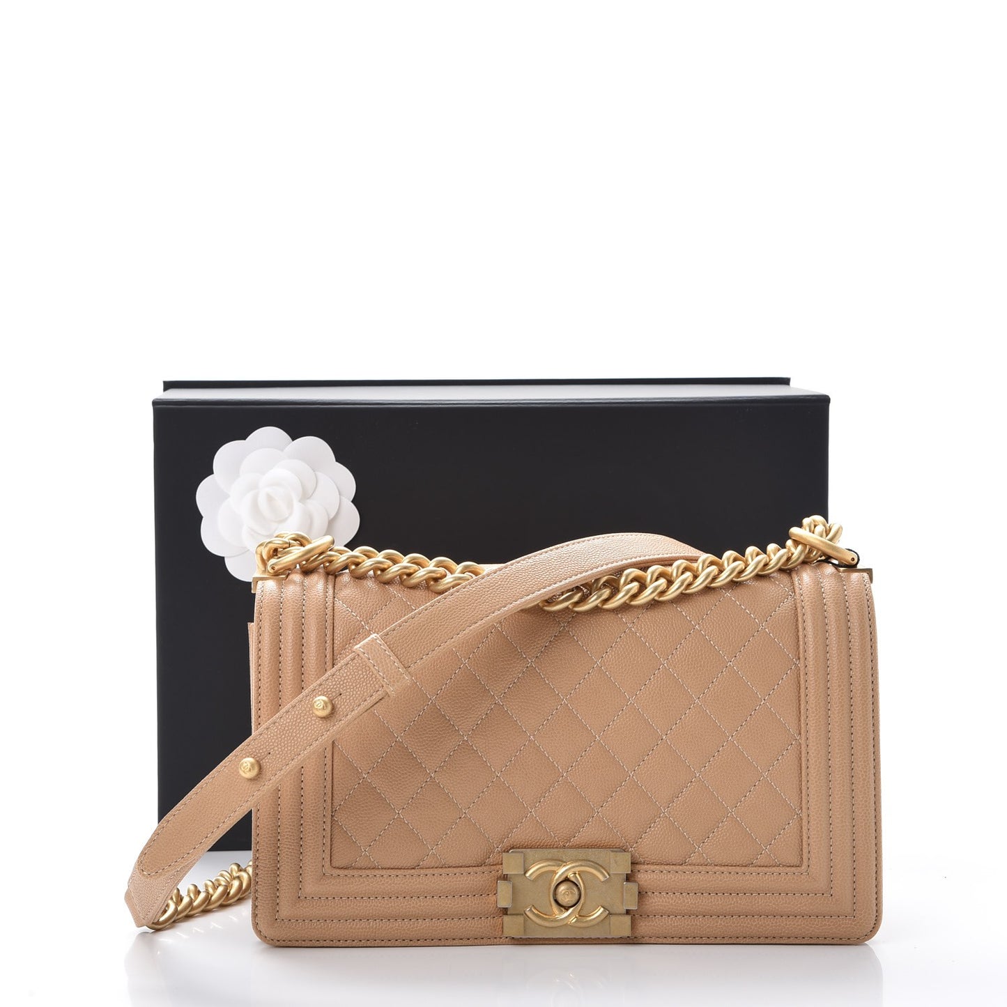 Caviar Quilted Medium Boy Flap Beige