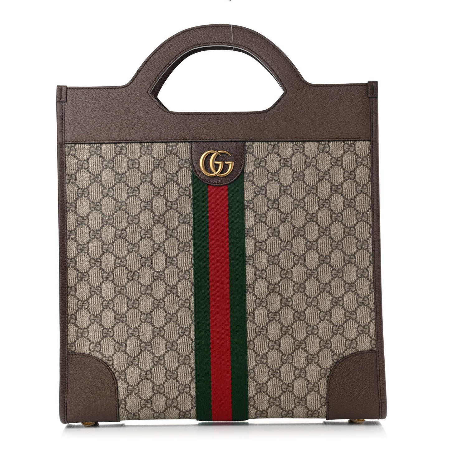 GG Supreme Monogram Textured Calfskin Web Medium Ophidia Slip Handle Tote Beige Ebony New Acero