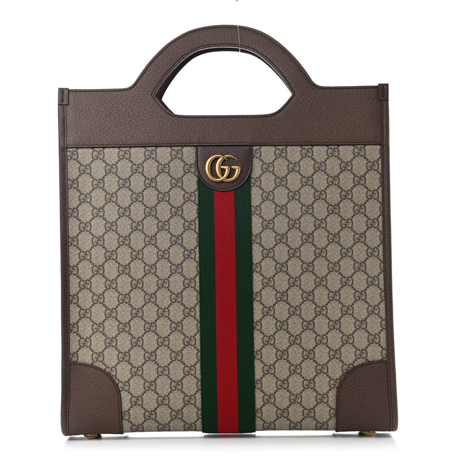 Gucci GG Supreme Monogram Textured Calfskin Web Medium Ophidia Slip Handle Tote Beige Ebony New Acero 1 of 9