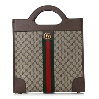 Gucci GG Supreme Monogram Textured Calfskin Web Medium Ophidia Slip Handle Tote Beige Ebony New Acero 1 of 9