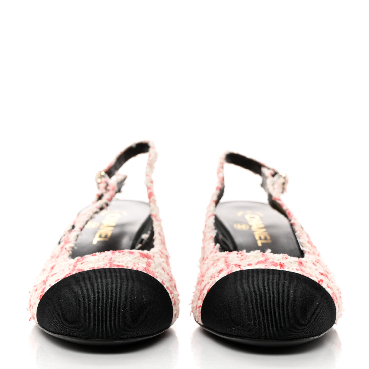 Chanel Glittered Tweed Grosgrain Cap Toe Slingback Pumps 40.5 Ecru Pink Red Black 3 of 9