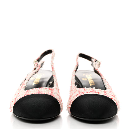 Chanel Glittered Tweed Grosgrain Cap Toe Slingback Pumps 40.5 Ecru Pink Red Black 3 of 9