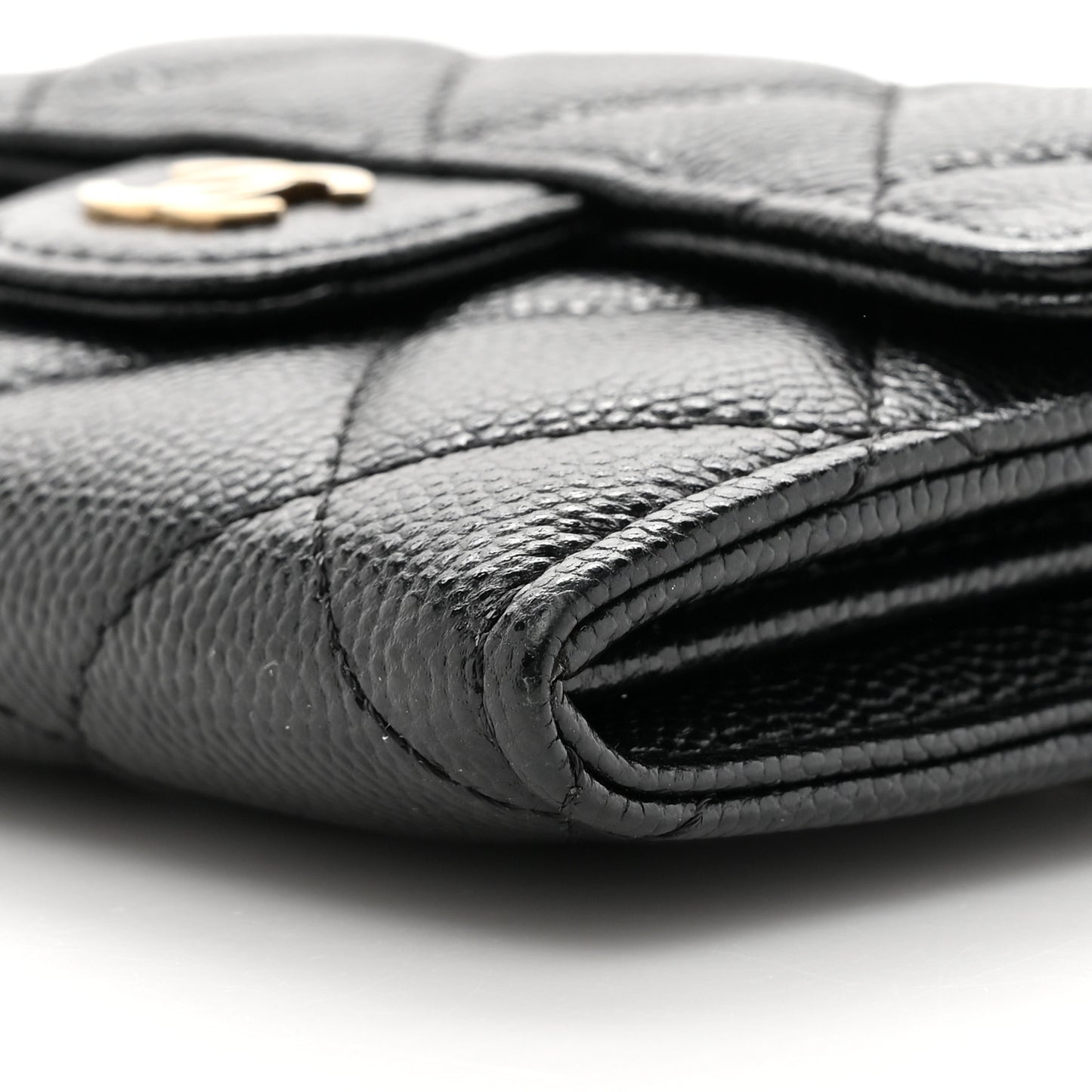 Caviar Quilted Flap Card Holder On Chain Black