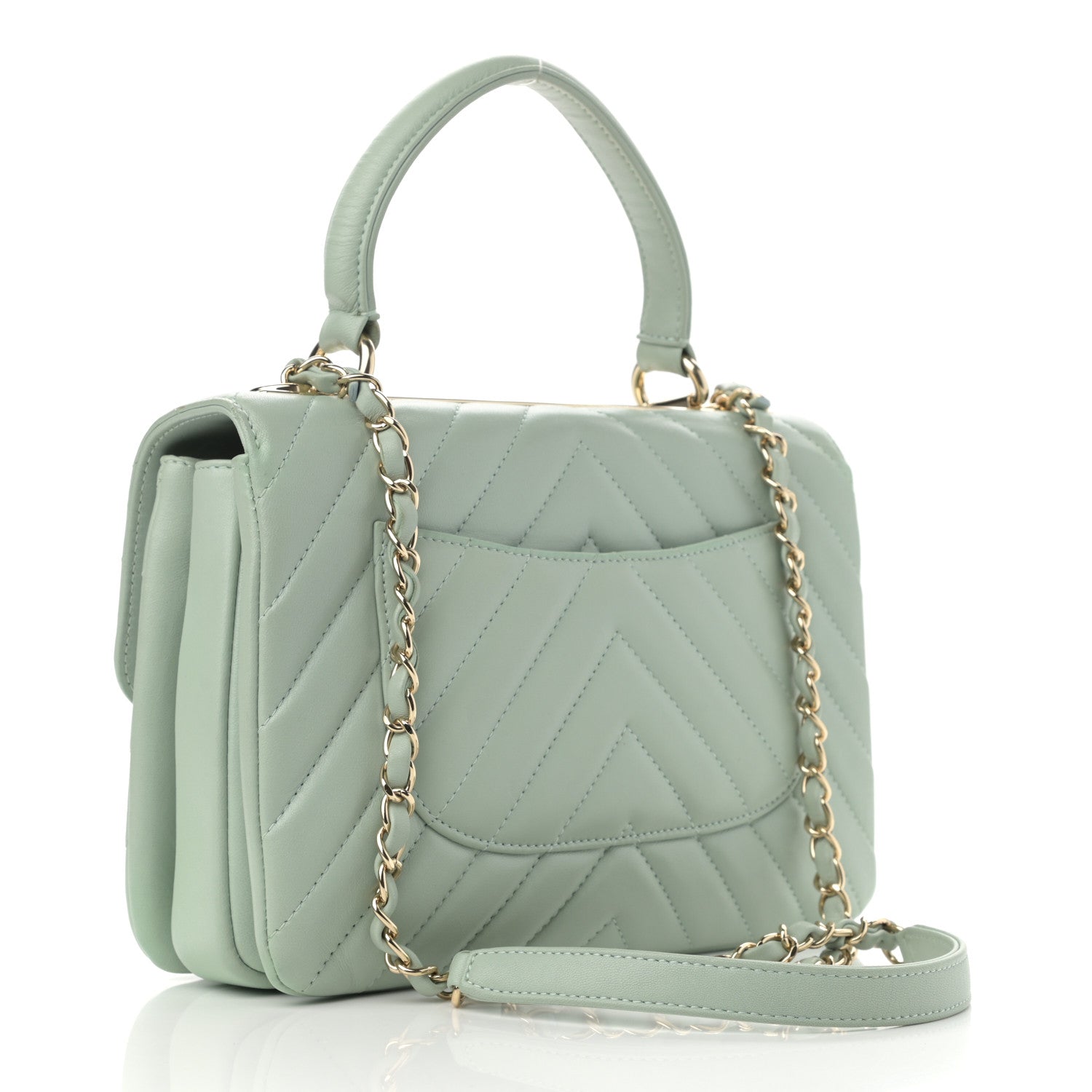 Chanel Lambskin Chevron Quilted Small Trendy CC Dual Handle Flap Bag Light Green 3 of 10