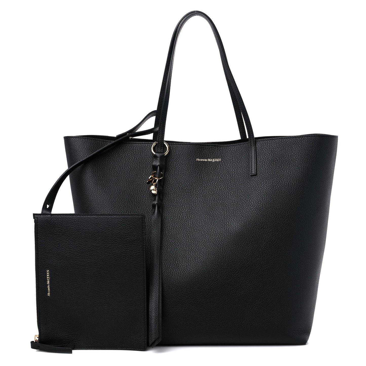 Grained Calfskin Skull Open Shopper Tote Black