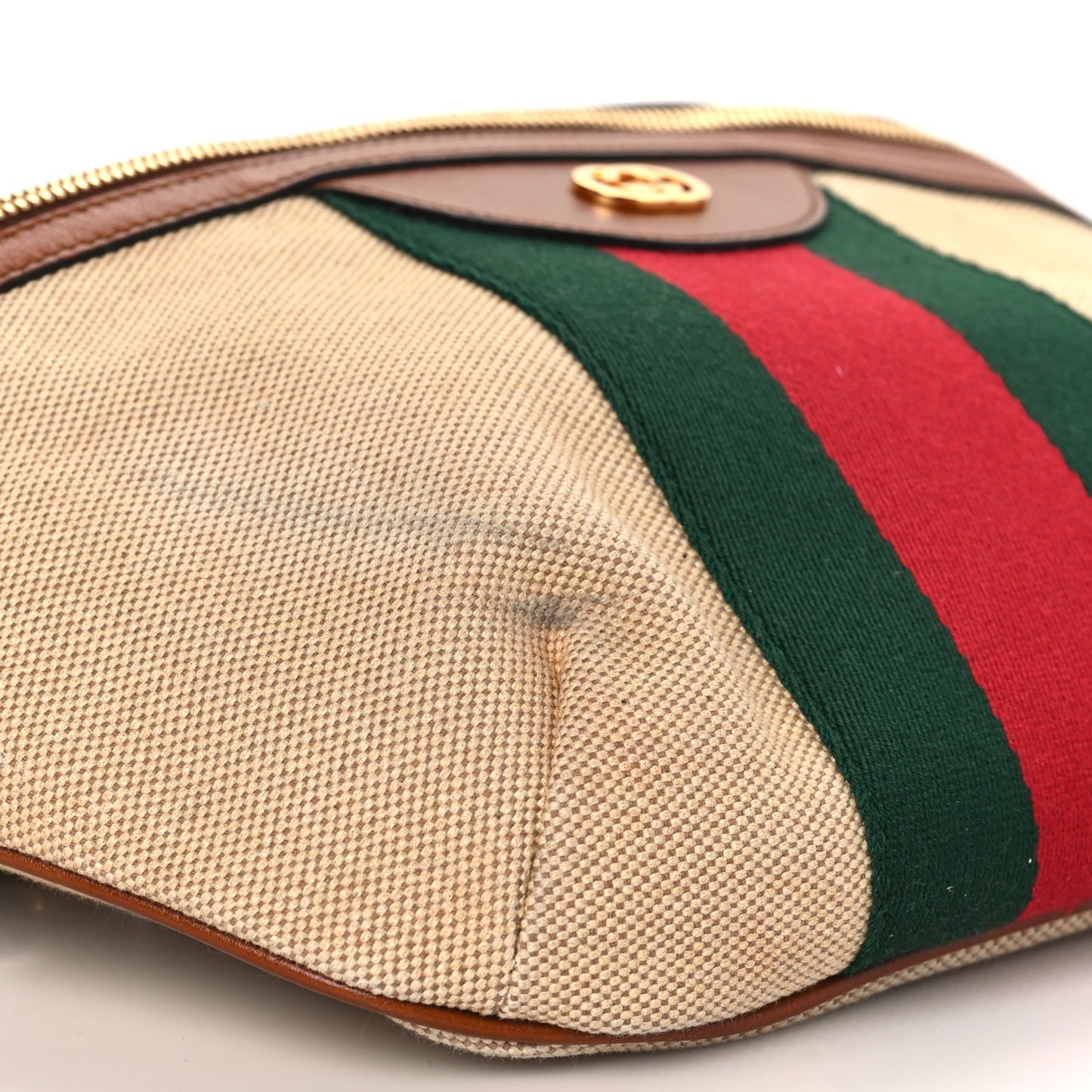Vintage Canvas Web Belt Bag Sand Cuir