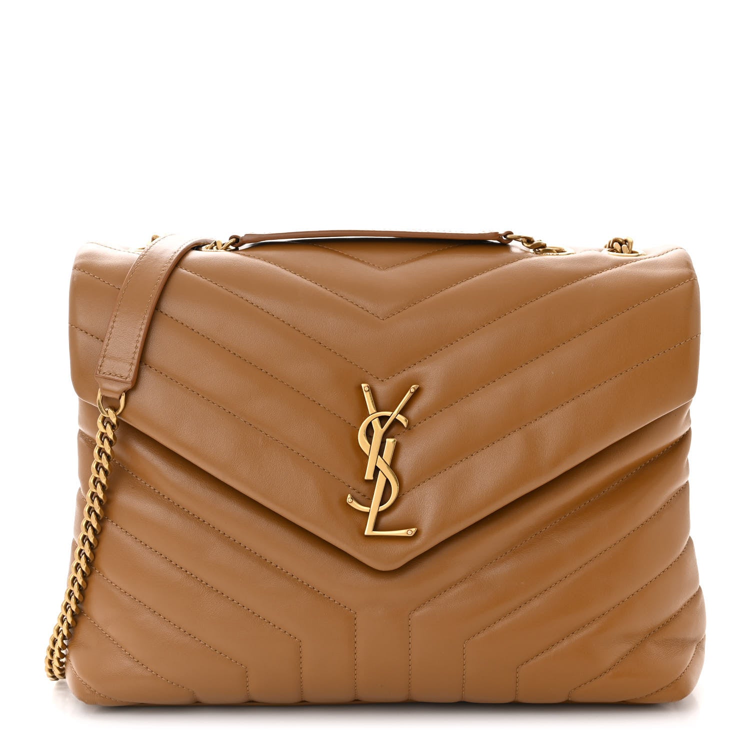Saint Laurent Calfskin Y Quilted Monogram Medium Loulou Chain Satchel Natural Tan 1 of 10