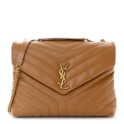Saint Laurent Calfskin Y Quilted Monogram Medium Loulou Chain Satchel Natural Tan 1 of 10