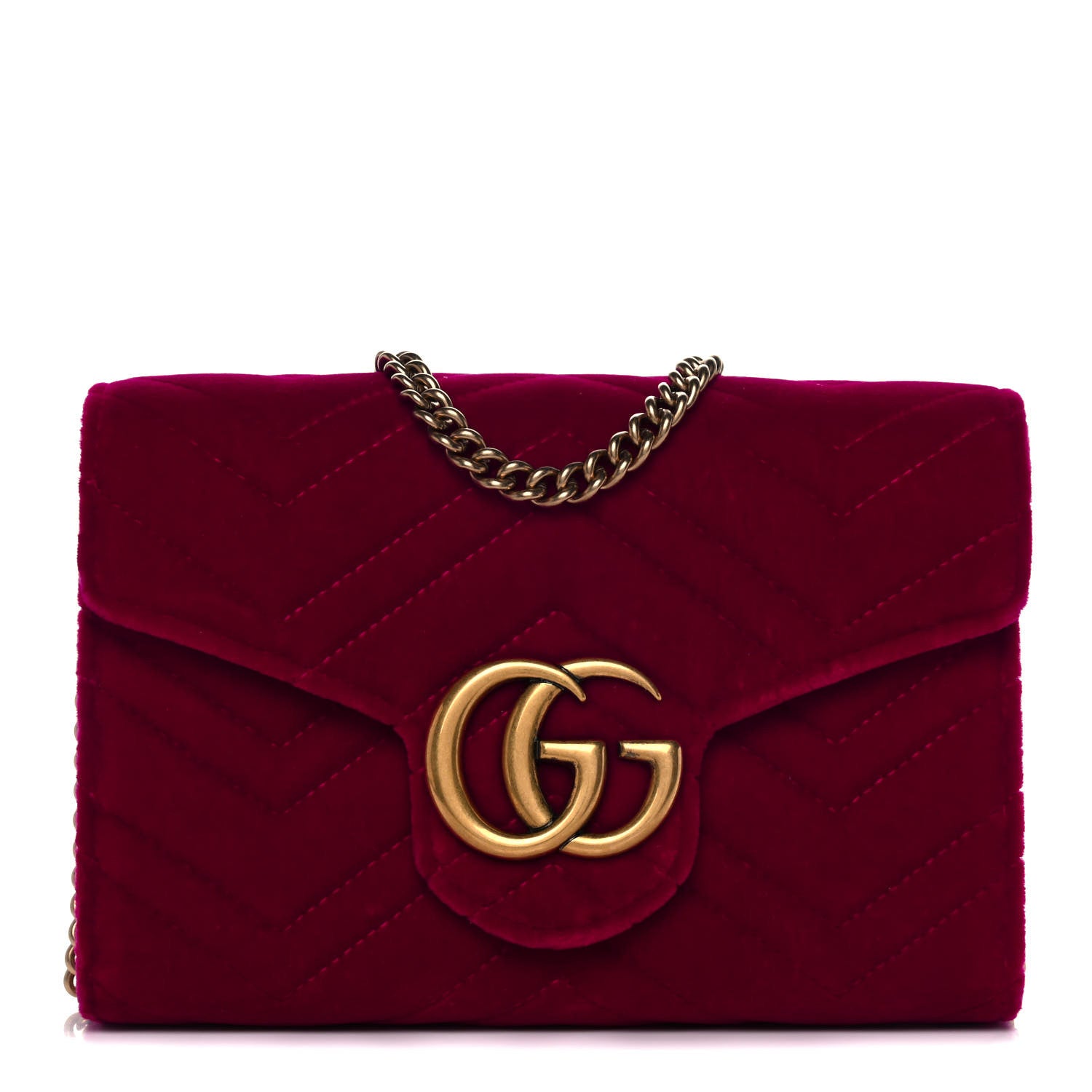 Gucci Velvet Matelasse GG Marmont Chain Wallet Fuchsia Violet Cyclamen 1 of 12