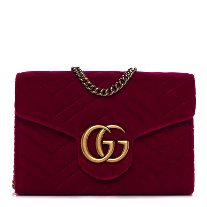 Gucci Velvet Matelasse GG Marmont Chain Wallet Fuchsia Violet Cyclamen 1 of 12