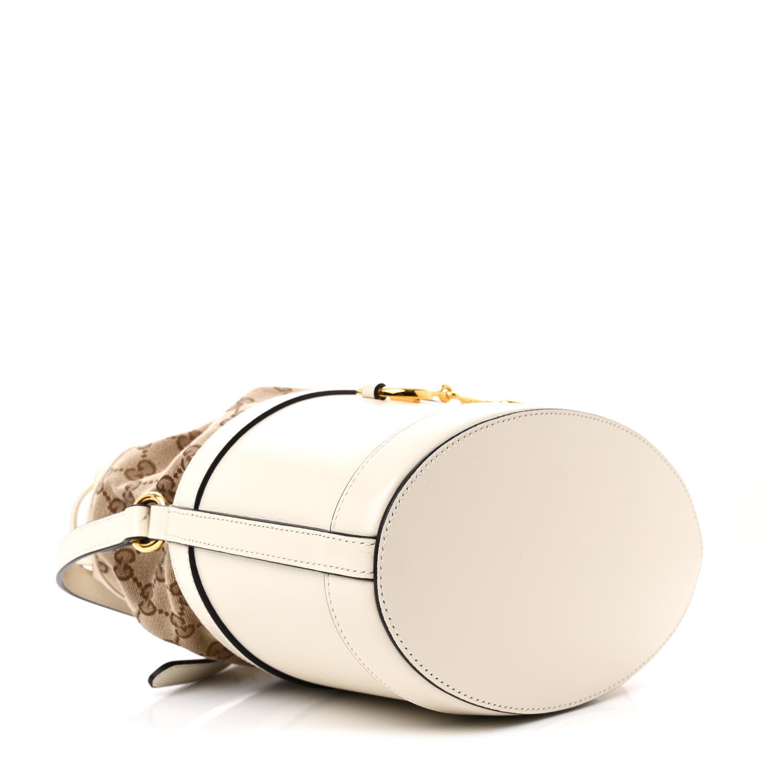 Gucci Monogram Textured Calfskin Horsebit 1955 Drawstring Bucket Bag Beige Mystic White 4 of 11