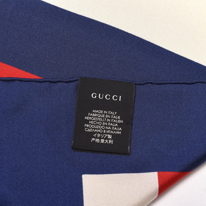 Gucci Silk Sylvie Stripe Web Logo Square Scarf Ivory Blue 4 of 5