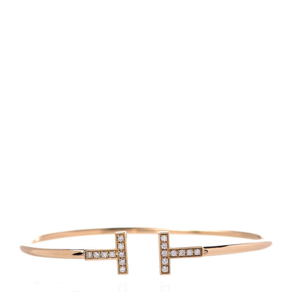 Tiffany 18K Yellow Gold Diamond T Wire Bracelet 1 of 4