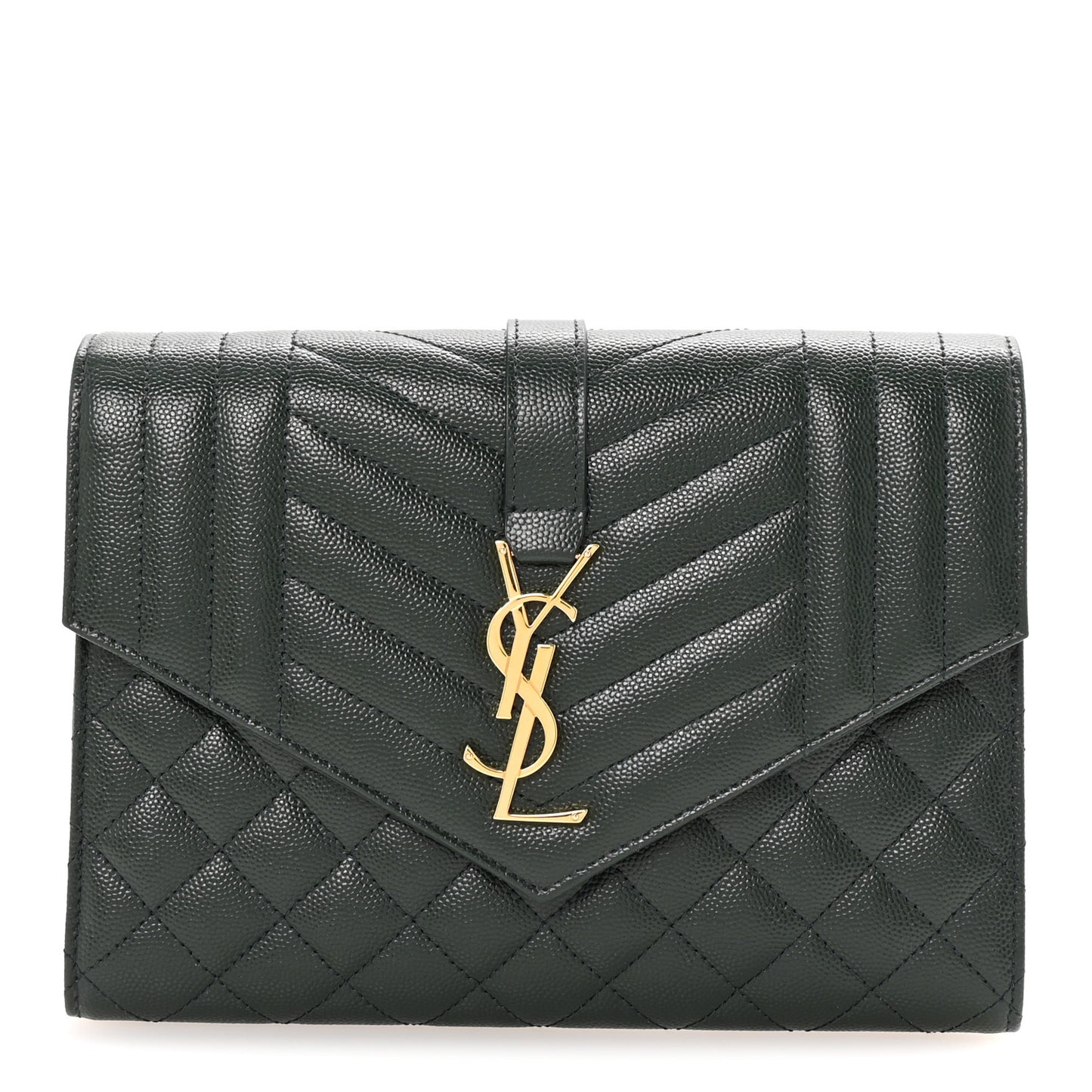 Grain De Poudre Textured Mixed Matelasse Triquilt Monogram Clutch Vert Fonce