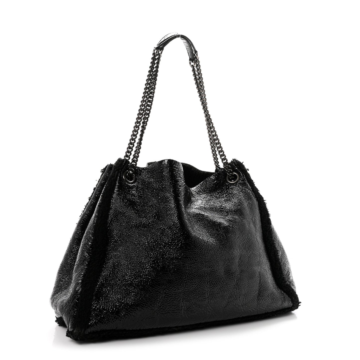 Patent Shearling Large Soho Chain Shoulder Bag Black