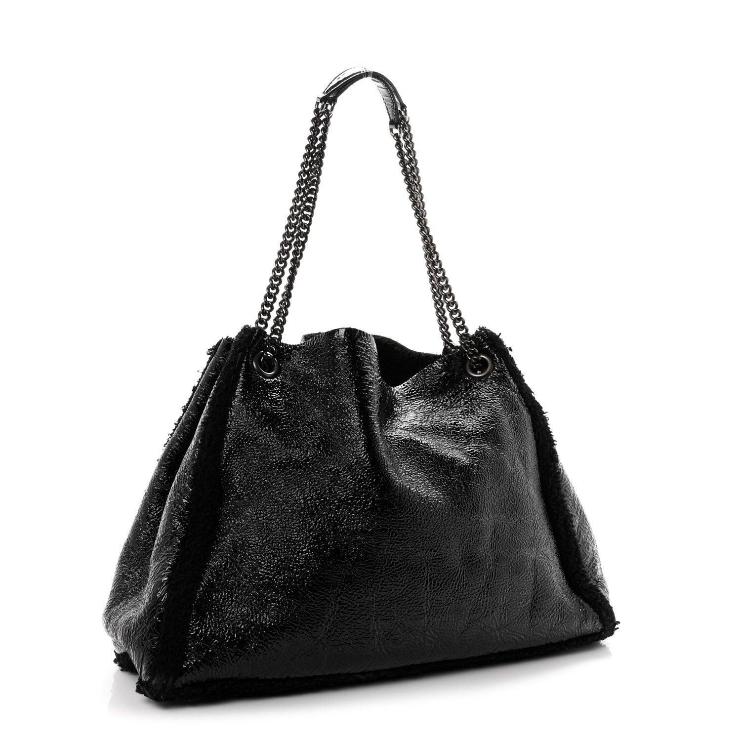 Gucci Patent Shearling Large Soho Chain Shoulder Bag Black 4 of 11
