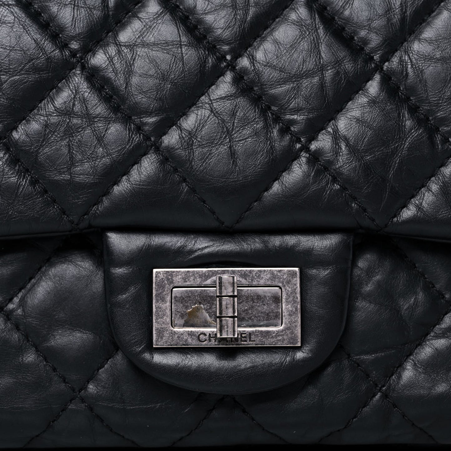 Aged Calfskin Quilted 2.55 Reissue 227 Flap Black