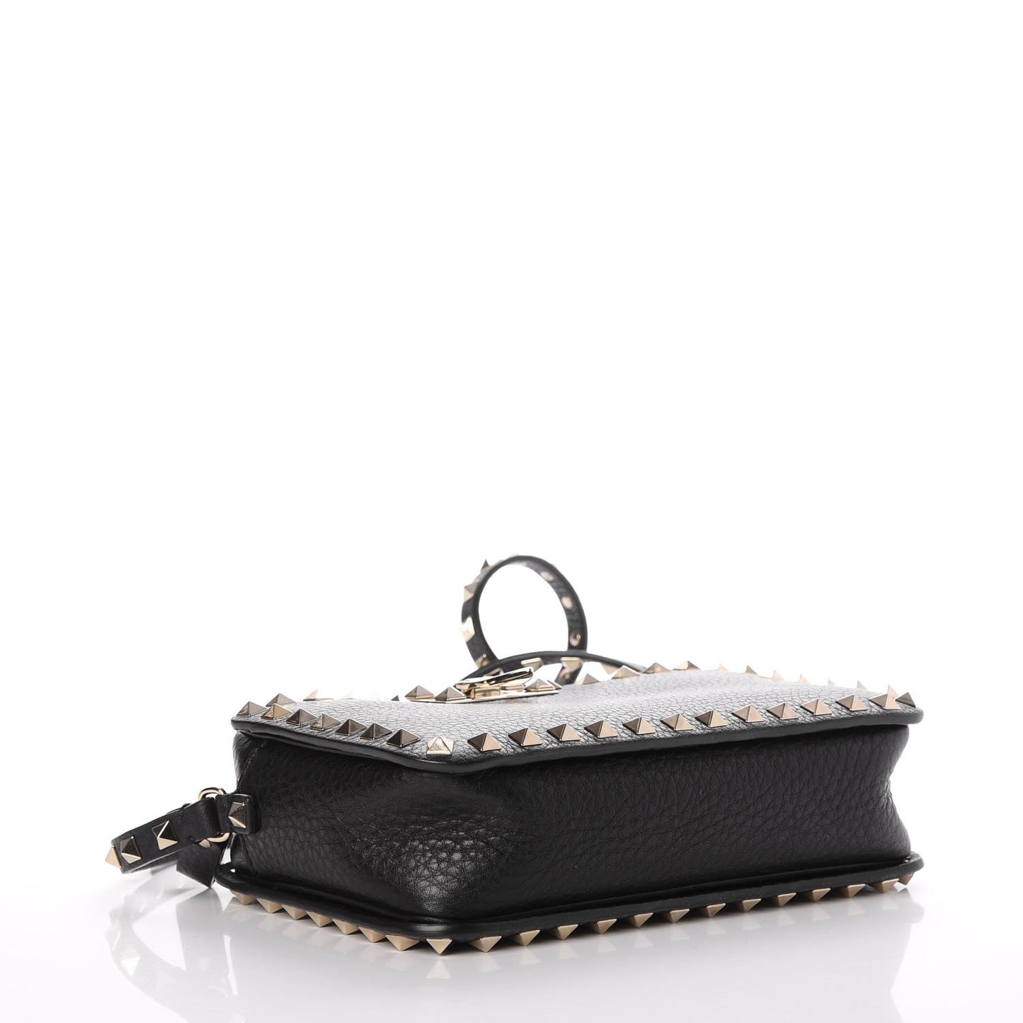 Grained Calfskin Rockstud Flip Lock Camera Crossbody Bag Black