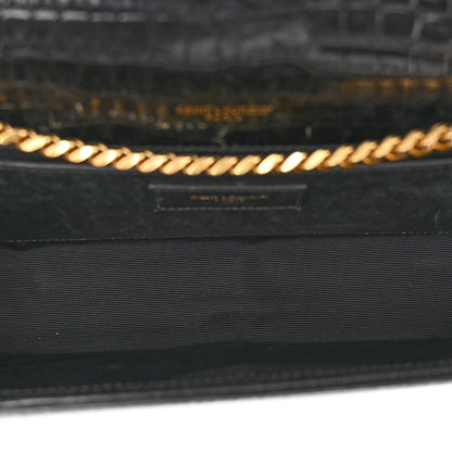 Saint Laurent Calfskin Crocodile Embossed Medium Classic Monogram Kate Tassel Satchel Black 5 of 9