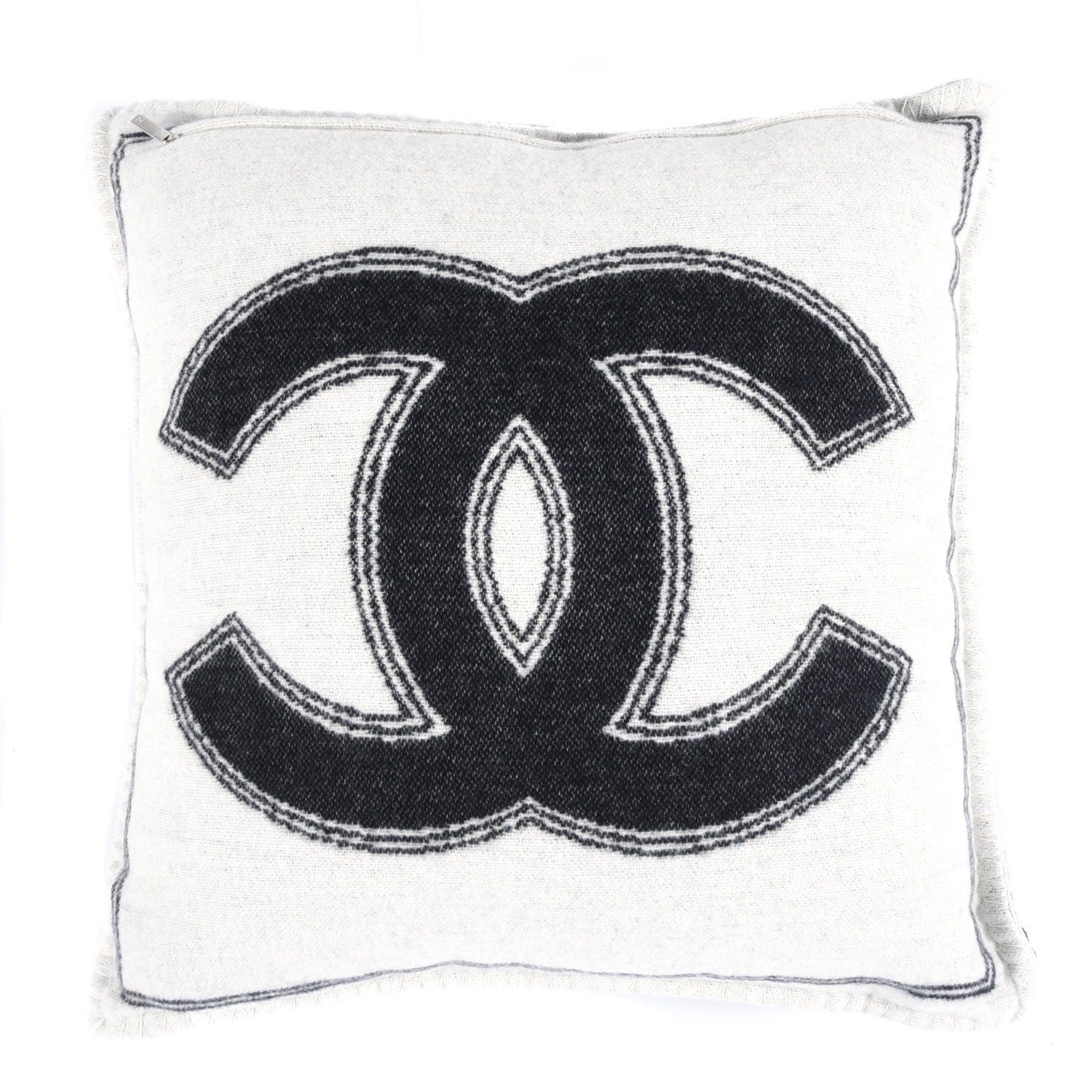 Chanel Merino Wool Cashmere CC Pillow Black White 2 of 3