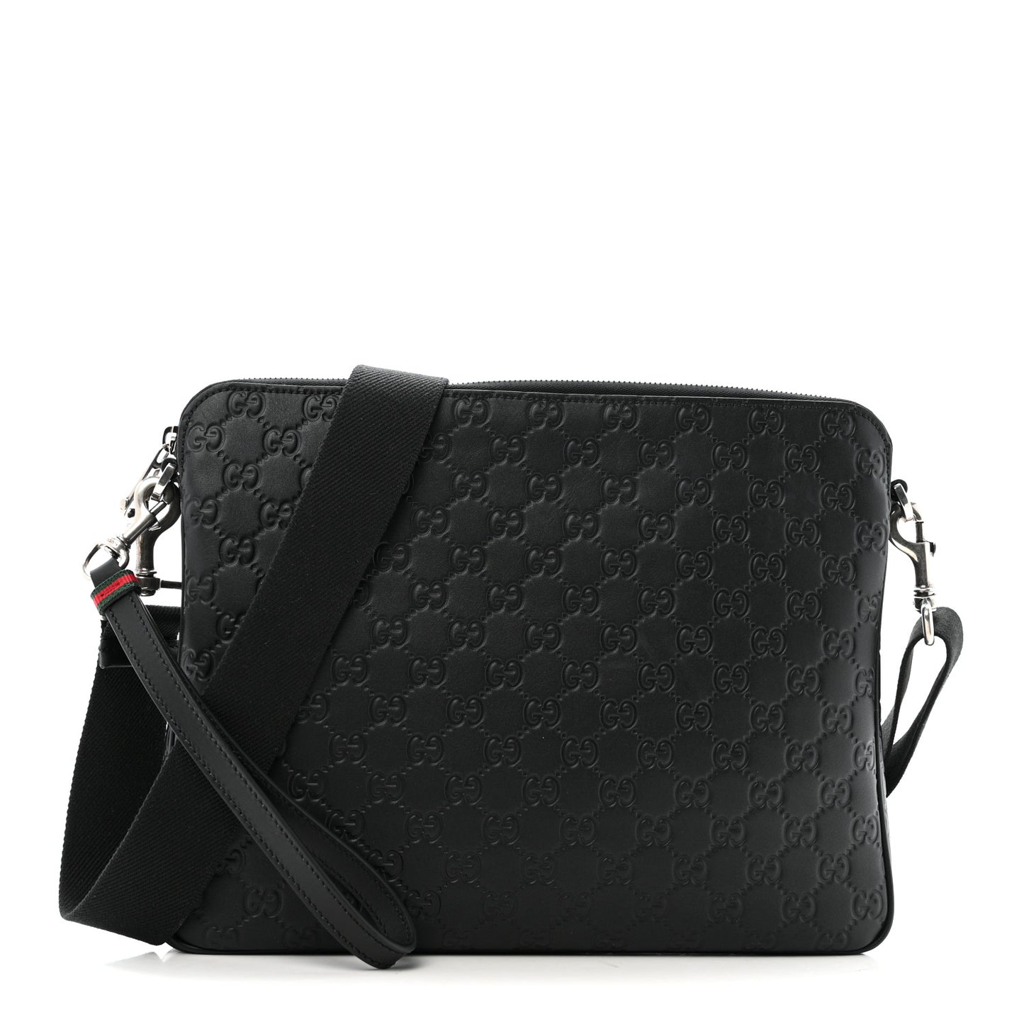 GG Calfskin Embossed Emblem Medium Crossbody Bag Black