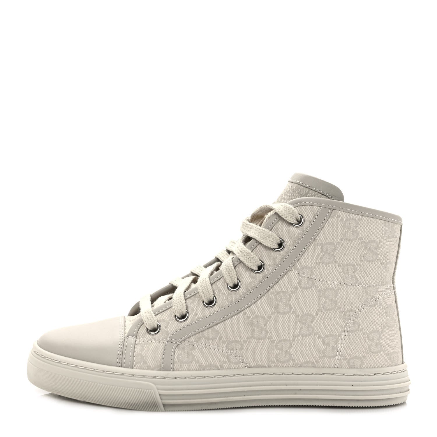 Gucci Washed Cotton GG Monogram Calfskin Womens High Top Sneakers 36 White Mystic White Great White 1 of 10