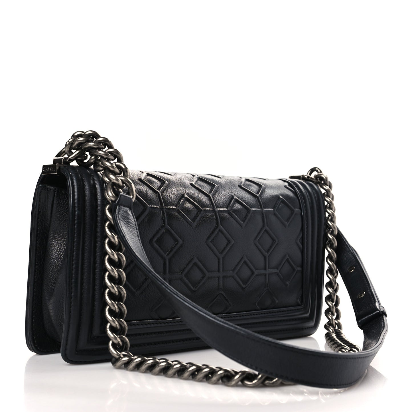 Calfskin Crystal Embossed Medium Boy Flap Black