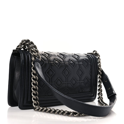 Chanel Calfskin Crystal Embossed Medium Boy Flap Black 3 of 9