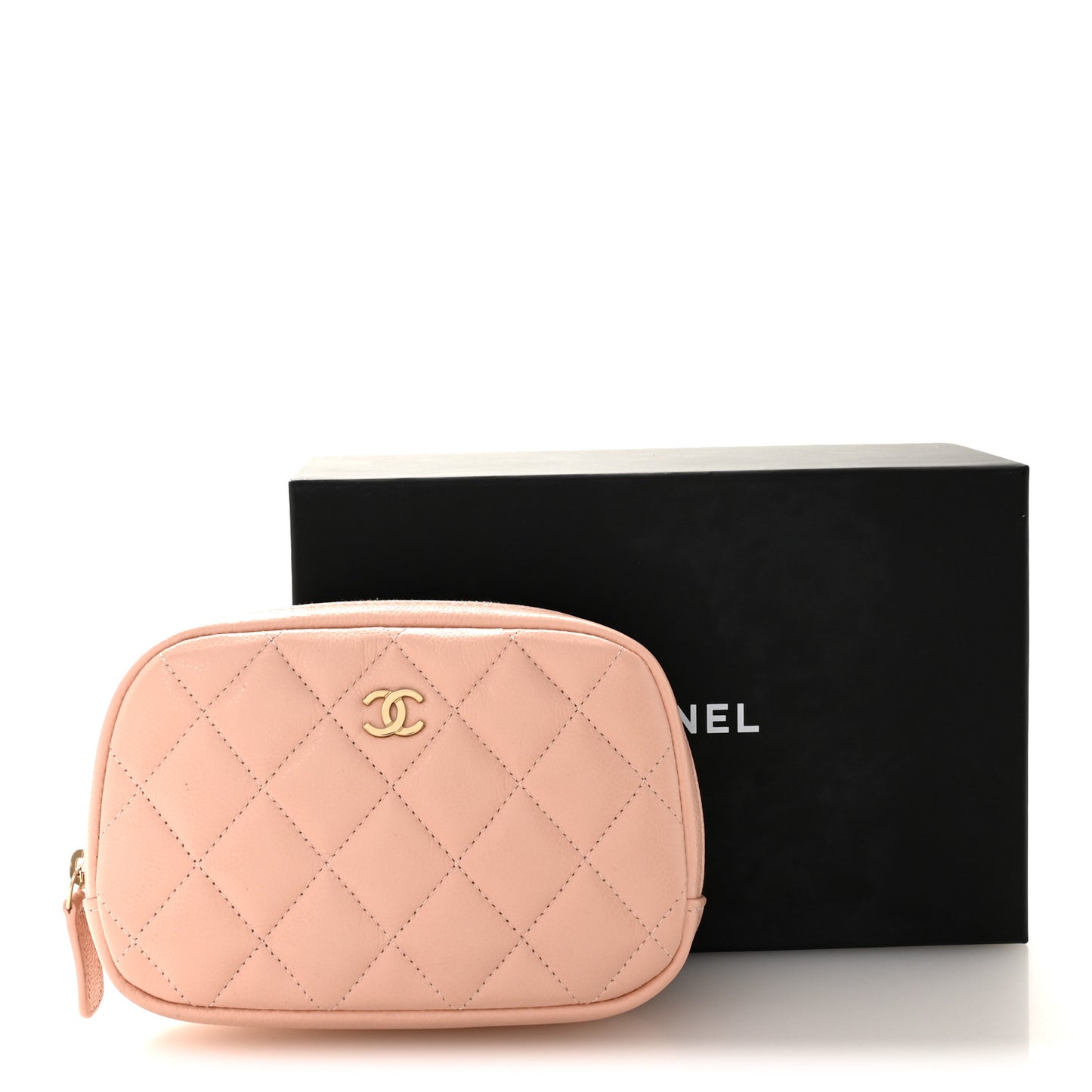 Caviar Quilted Small Curvy Pouch Cosmetic Case Light Pink