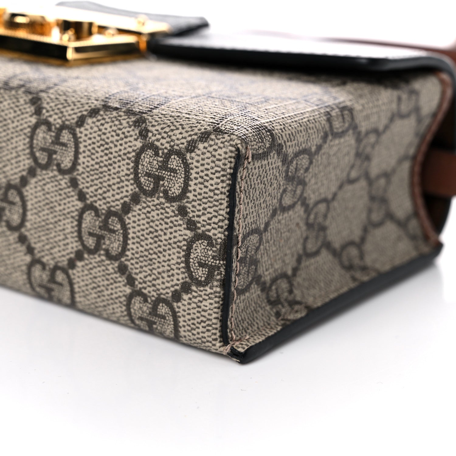 Gucci GG Supreme Monogram Calfskin Mini Padlock Top Handle Shoulder Bag Beige Black Cuir 9 of 11