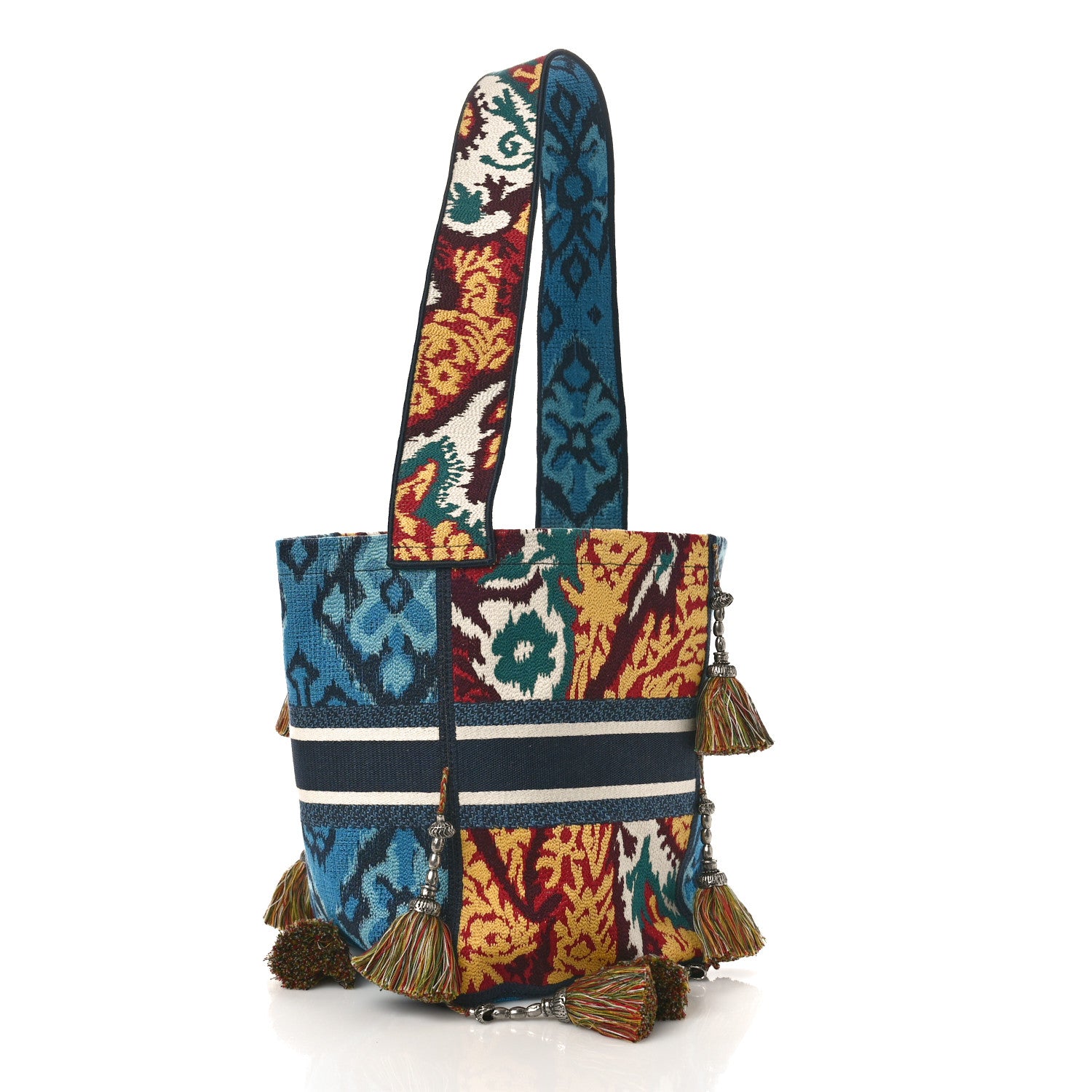 Christian Dior Canvas Embroidered Paisley D-Bubble Bucket Bag Blue Multicolor 2 of 8
