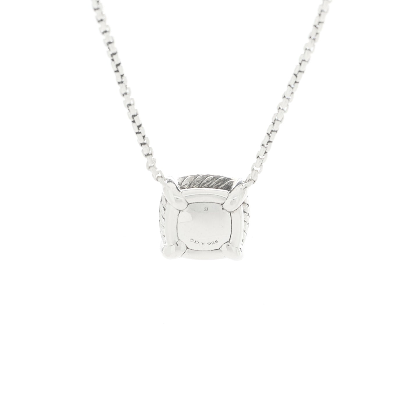 Sterling Silver Diamond Prasiolite 7mm Chatelaine Pave Bezel Pendant Necklace