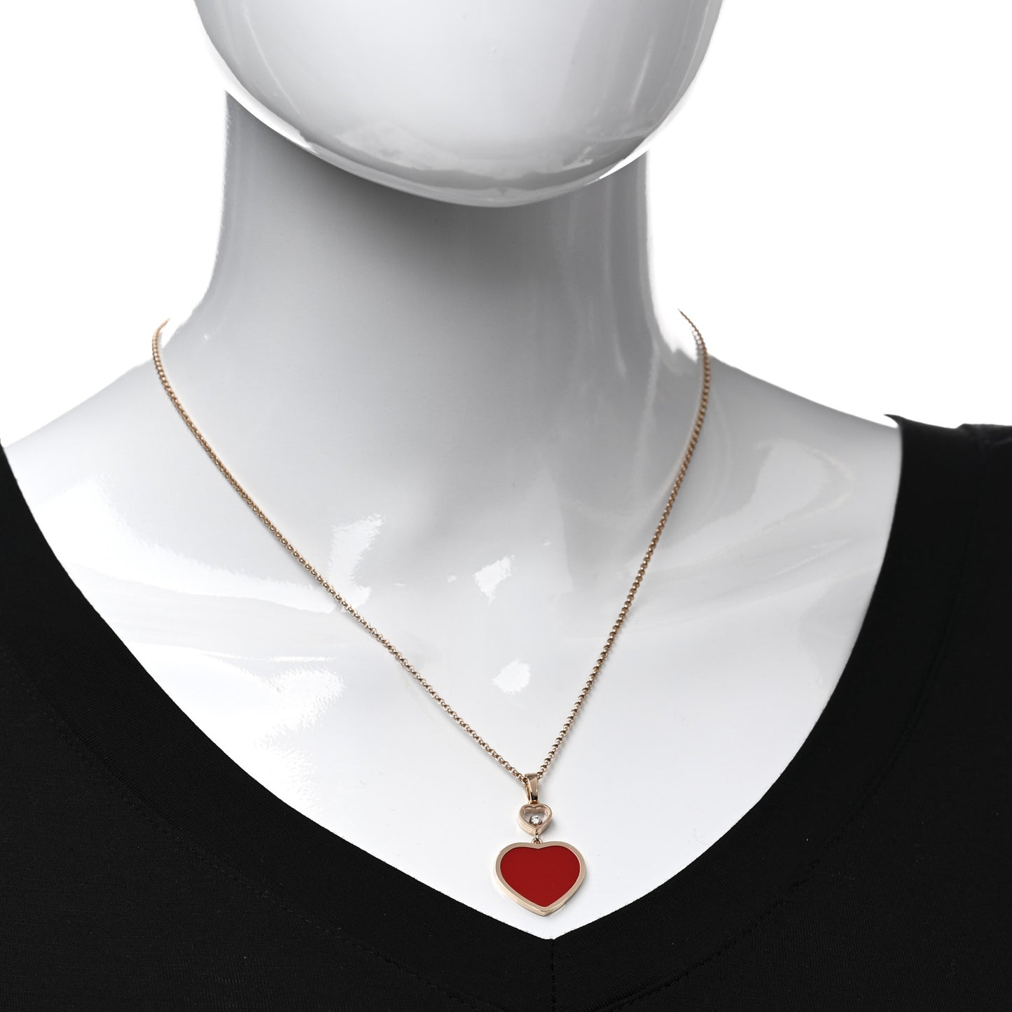 18K Rose Gold Diamond Happy Hearts Pendant Necklace Red