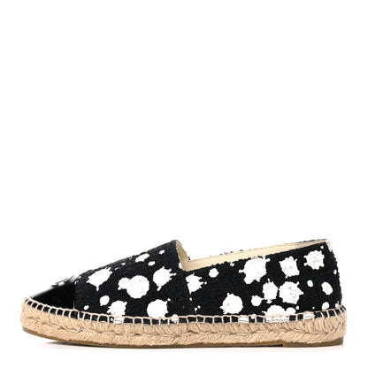 Chanel Patent Tweed Splatter Paint Print Cap Toe CC Espadrilles 41 Black White 1 of 12