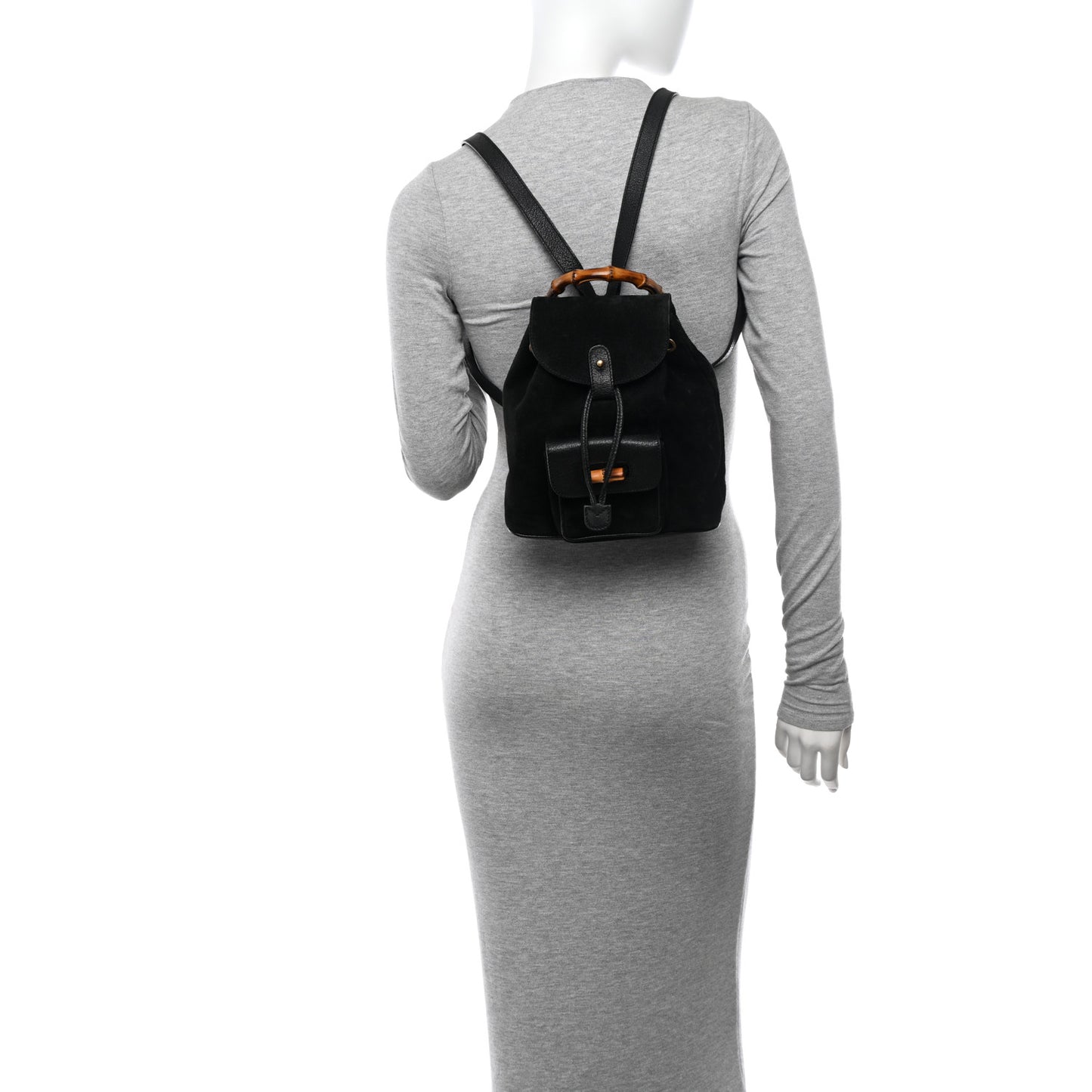 Calfskin Suede Bamboo Mini Backpack Black