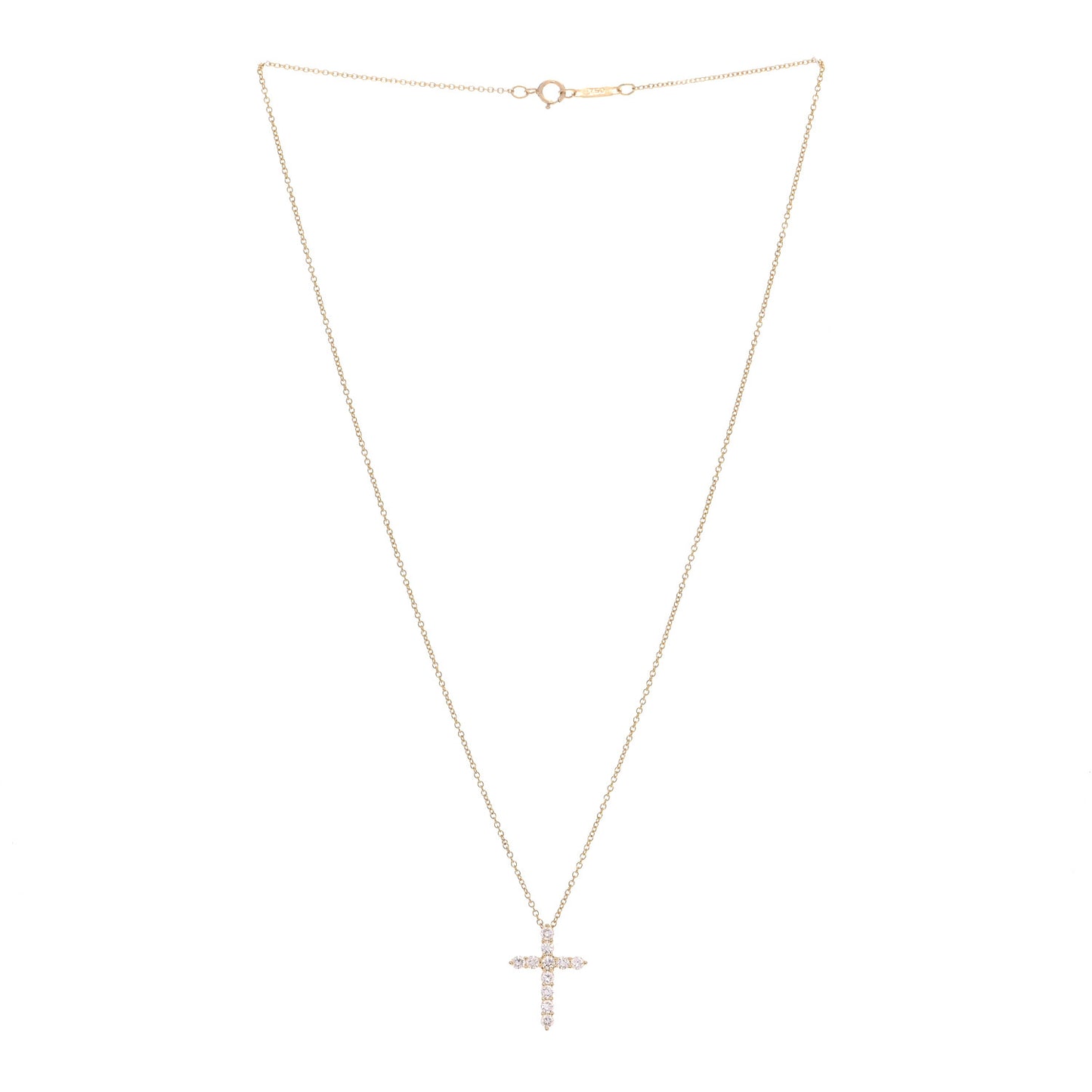 18K Yellow Gold Diamond Small Cross Pendant Necklace