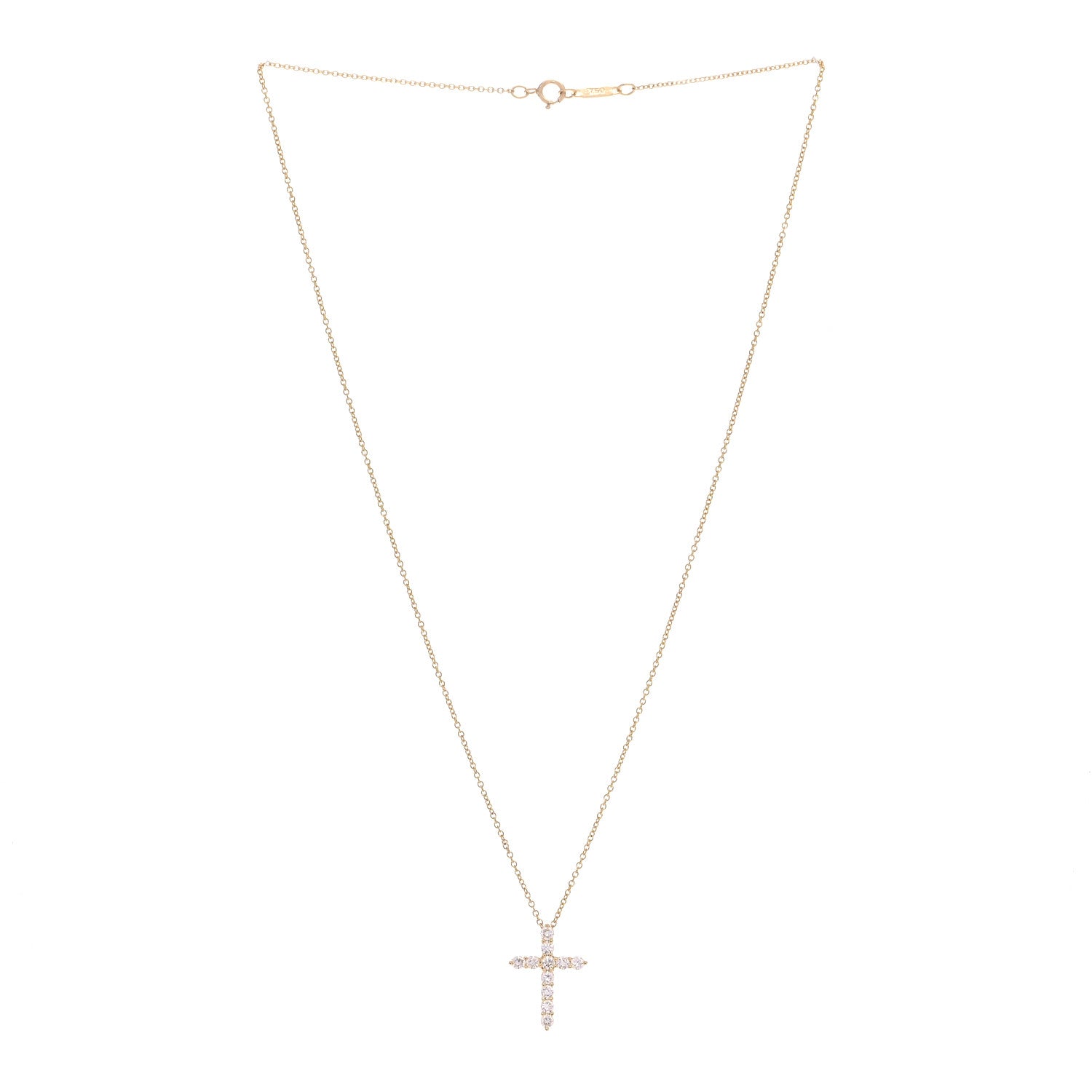 Tiffany 18K Yellow Gold Diamond Small Cross Pendant Necklace 3 of 5