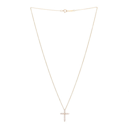 Tiffany 18K Yellow Gold Diamond Small Cross Pendant Necklace 3 of 5
