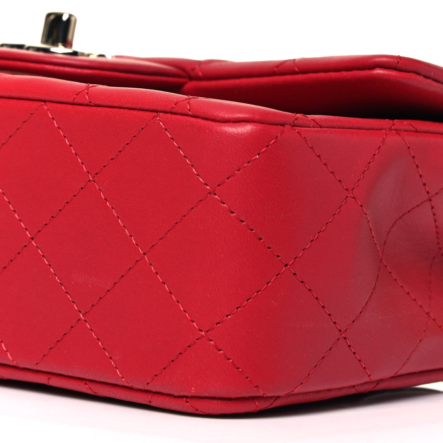 Lambskin Quilted Mini Top Handle Rectangular Flap Red