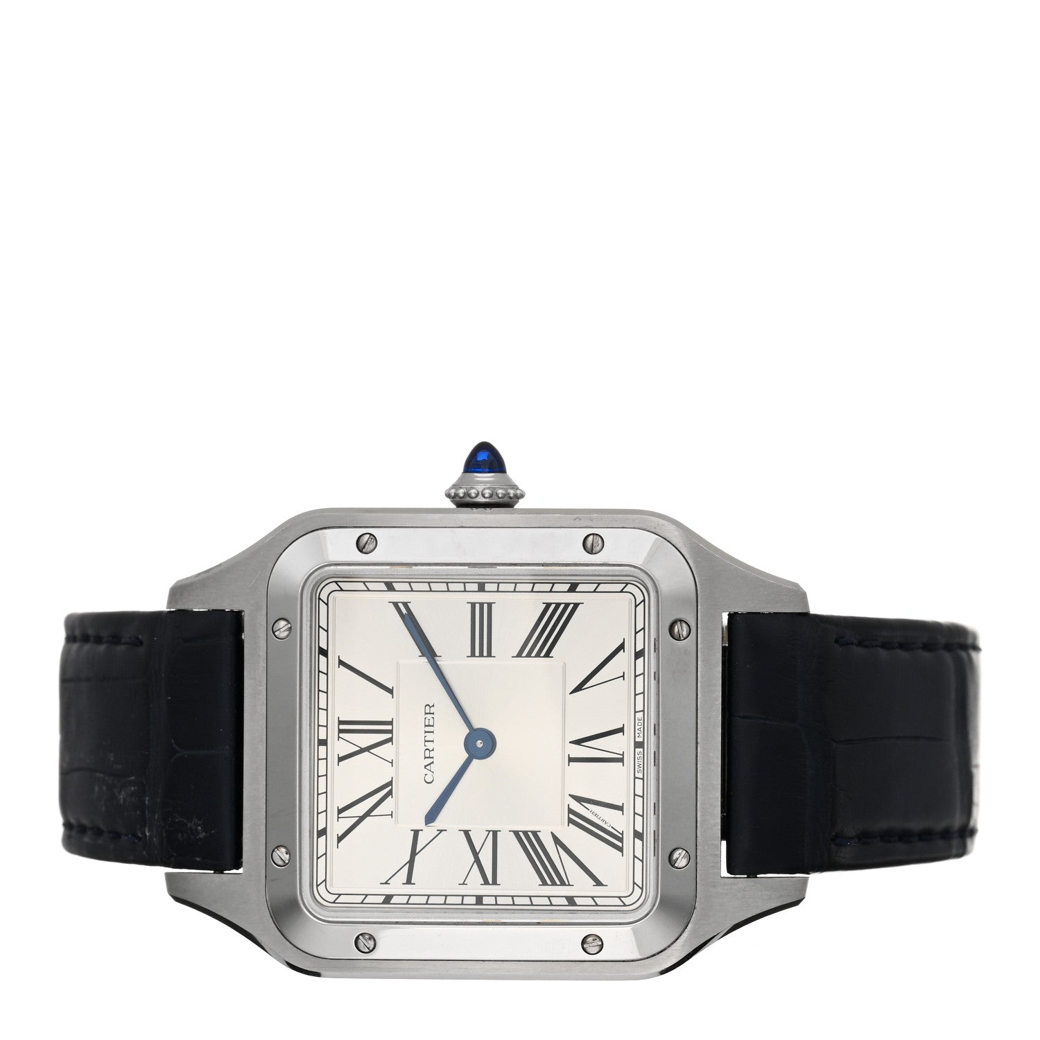 Cartier Stainless Steel Alligator 31.4mm Santos Dumont Quartz Watch Blue 2 of 4